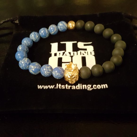 Kairos Gold Crown Matte Black Onyx & Imperial Jasper Bracelet #LTS0104 - Picture 2 of 4